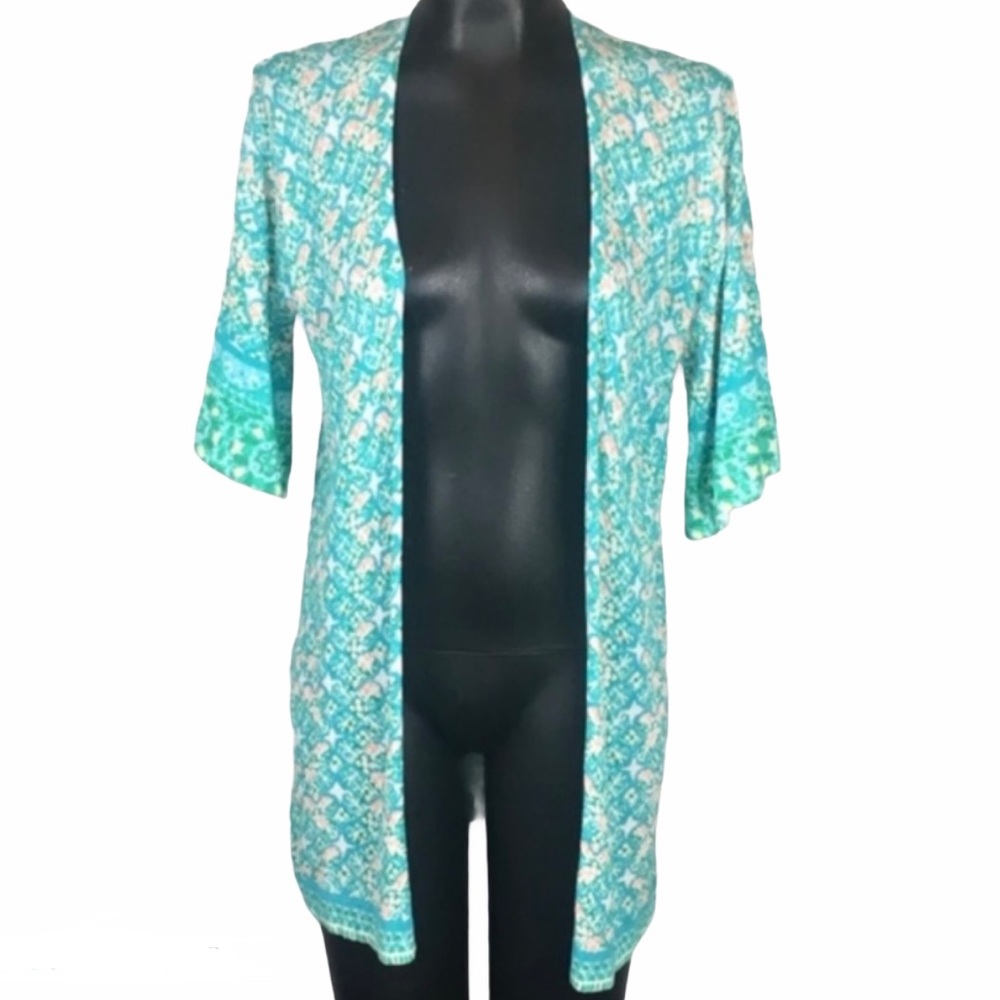 NWT Chico's Tile Cardigan Sweater Blue Green